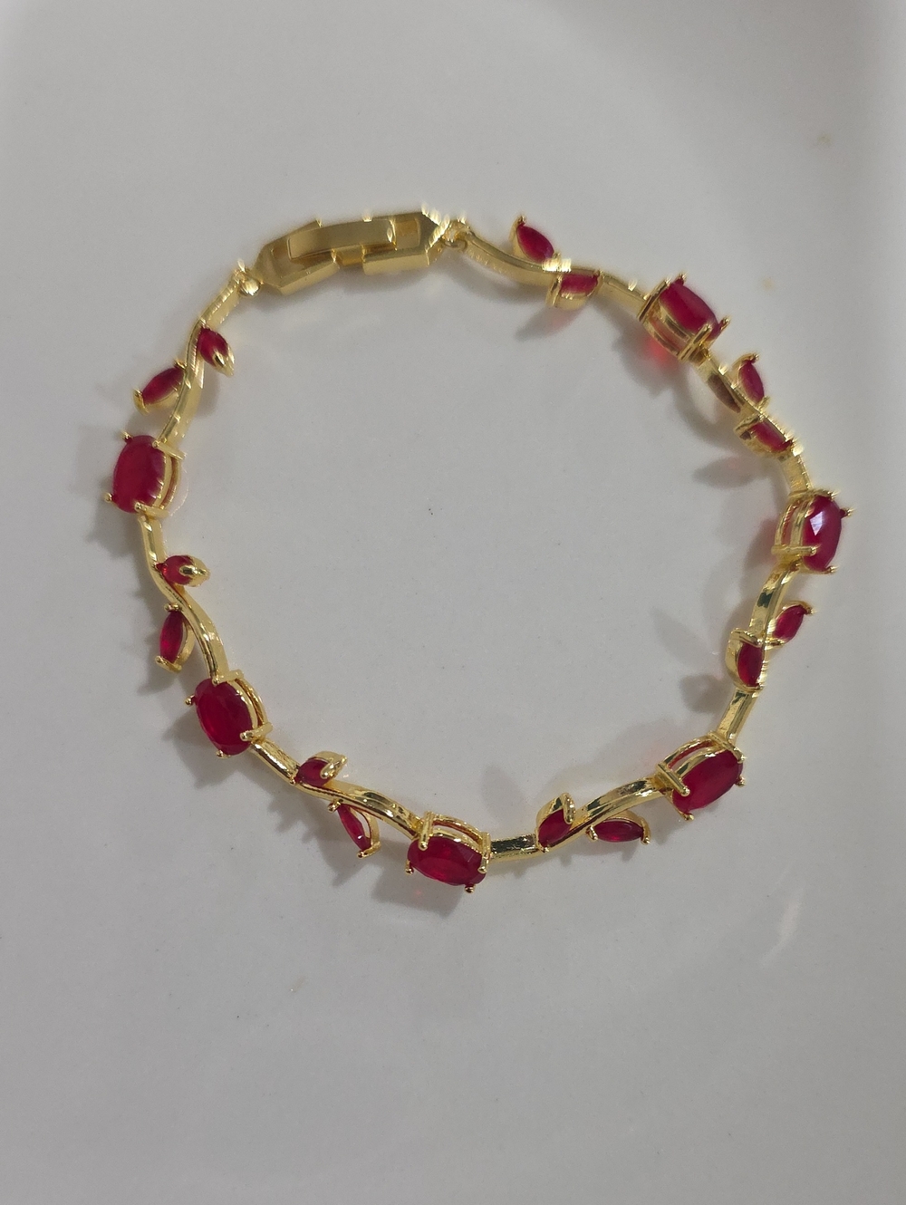 18k Gold Plated Waterproof Bracelet with Red Gem Accents - Women Jewelry
